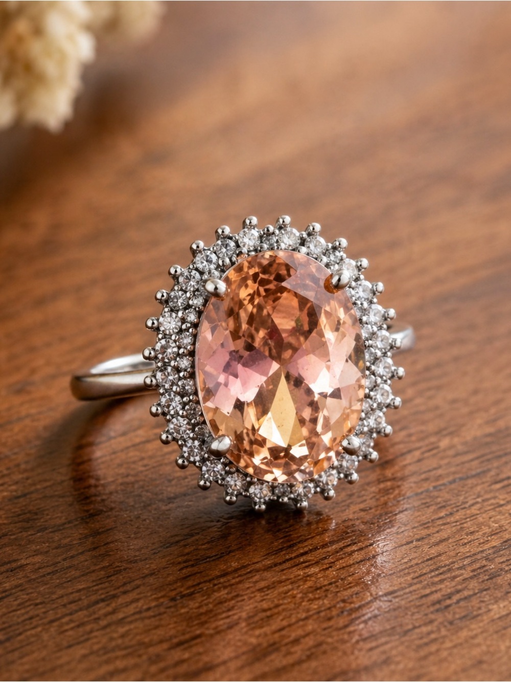 🆕Morganite sunburst with crystal hallo Silver